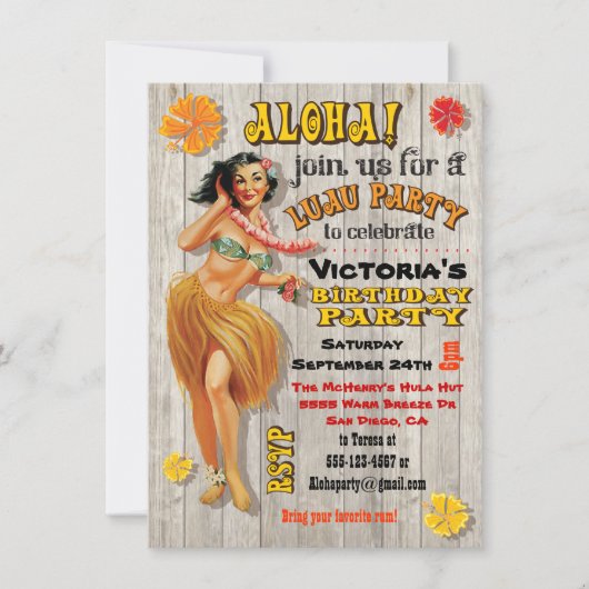 Hawaiian Luau Birthday Party Invitations Kaart (Voorkant)