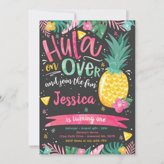 Hawaiian Luau Birthday Party Pineapple Luau Pool Kaart (Voorkant)