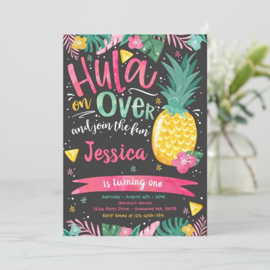 Hawaiian Luau Birthday Party Pineapple Luau Pool Kaart (Staand voorkant)