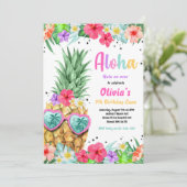 Hawaiian Luau Birthday Pineapple Pool Party Kaart (Staand voorkant)