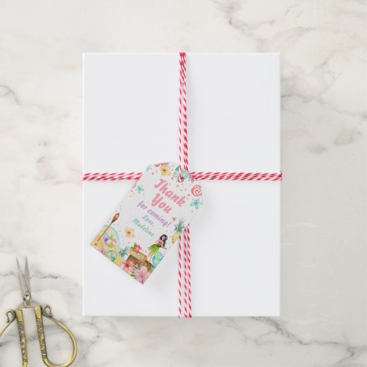 Hawaiian Luau Birthday Tropical Pool Party Pastel Cadeaulabel (Met Touw)