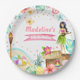 Hawaiian Luau Birthday Tropical Pool Party Pastel Papieren Bordje