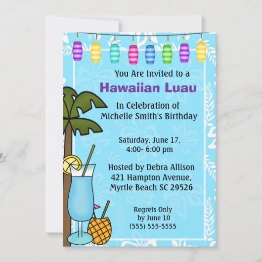 Hawaiian Luau Birthday Uitnodiging (Voorkant)
