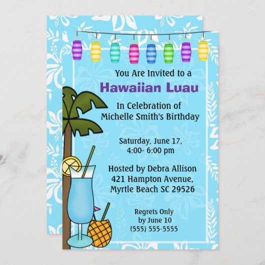 Hawaiian Luau Birthday Uitnodiging (Voorkant / Achterkant)