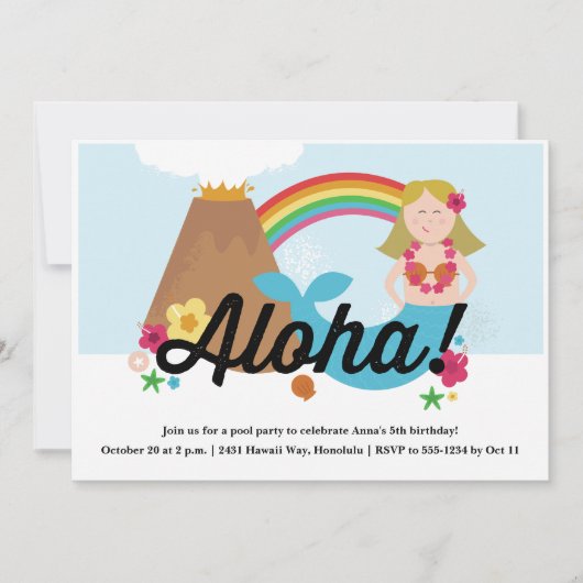 Hawaiian Luau Children's Birthday Party Invitation Kaart (Voorkant)