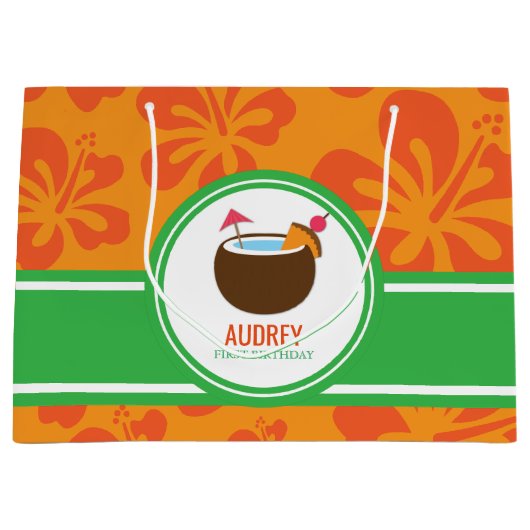 Hawaiian Luau Coconut Birthday Baby shower Groot Cadeauzakje (Voorkant)