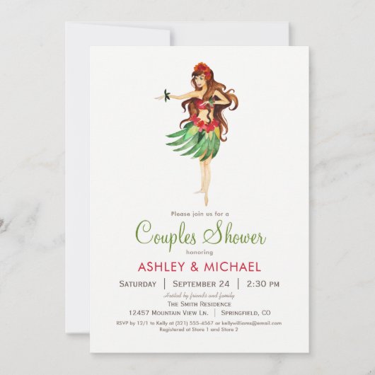 Hawaiian Luau Couples Douche Uitnodiging (Voorkant)