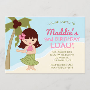 Hawaiian Luau Hula Girl Birthday Party Invitation Kaart