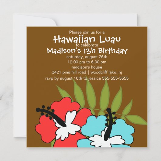 Hawaiian Luau Party Birthday Invitation Kaart (Voorkant)