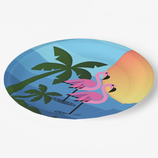 Hawaiian Luau Party Flamingo Palm Trees Papieren Bordje (Gekanteld)