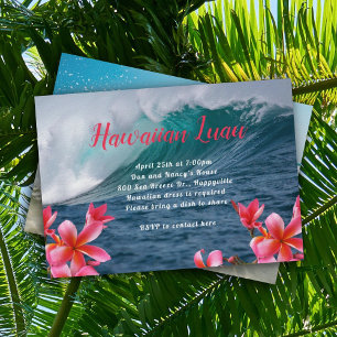 Hawaiian Luau Party Invitation Crashing Waves Kaart