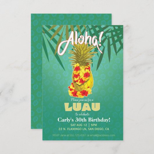 Hawaiian Luau Party Invitation Kaart (Voorkant / Achterkant)