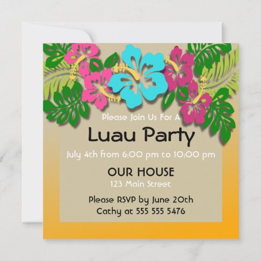 Hawaiian Luau Party Invitation Kaart (Achterkant)