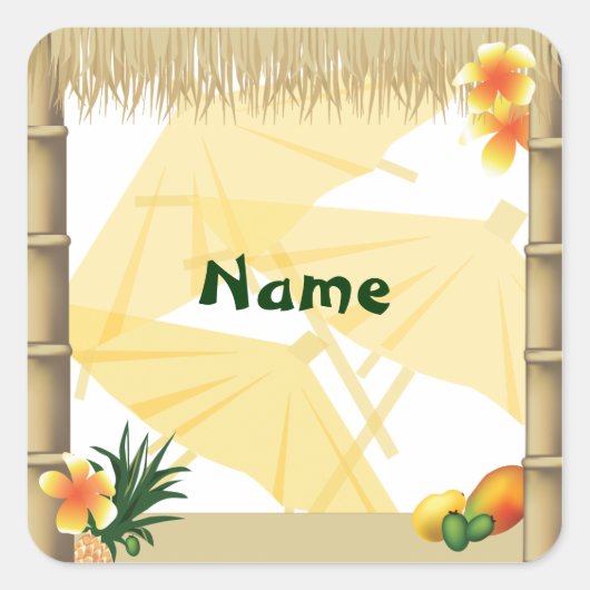 Hawaiian Luau Party Name Sticker (Voorkant)