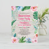 Hawaiian Luau Party Tropical Floral Wood Birthday Kaart (Staand voorkant)