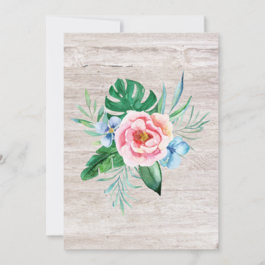 Hawaiian Luau Party Tropical Floral Wood Birthday Kaart (Achterkant)