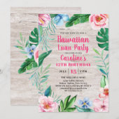 Hawaiian Luau Party Tropical Floral Wood Birthday Kaart (Voorkant / Achterkant)