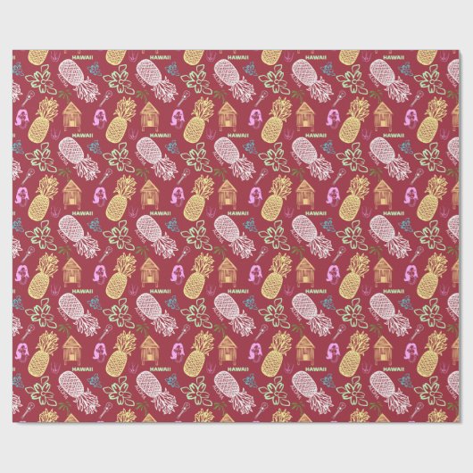 Hawaiian Luau Patterned Red Cadeaupapier (Vlak)