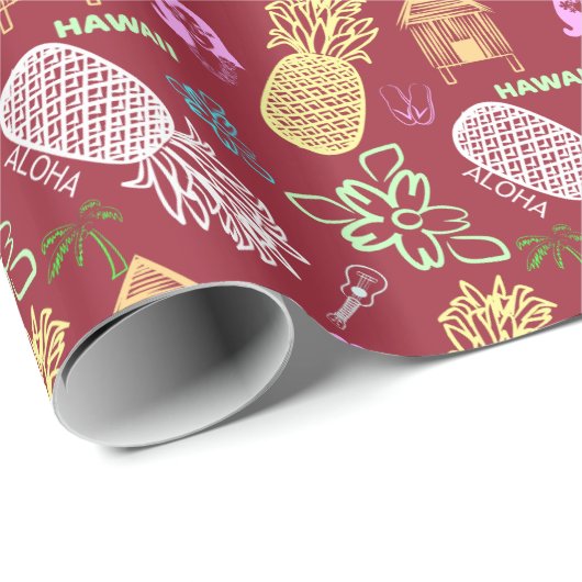 Hawaiian Luau Patterned Red Cadeaupapier (Rol Hoek)