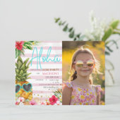 Hawaiian Luau Pineapple Meisje Afbeelding Verjaard Kaart (Staand voorkant)