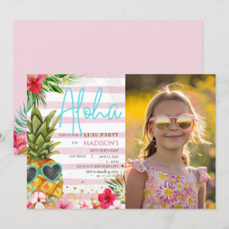 Hawaiian Luau Pineapple Meisje Afbeelding Verjaard Kaart