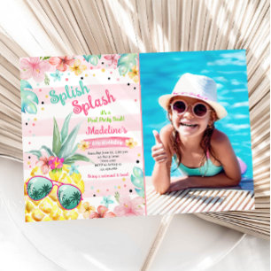 Hawaiian Luau Pineapple Pool Party Girl Birthday Kaart