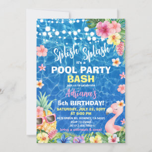 Hawaiian Luau Pineapple Pool Party Girl Birthday Kaart