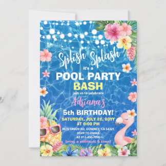 Hawaiian Luau Pineapple Pool Party Girl Birthday Kaart