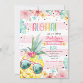 Hawaiian Luau Pineapple Tropical Girl Birthday Kaart (Voorkant)