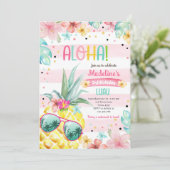 Hawaiian Luau Pineapple Tropical Girl Birthday Kaart (Staand voorkant)