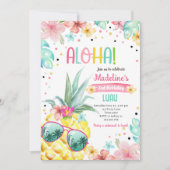 Hawaiian Luau Pineapple Tropical Girl Birthday Kaart (Voorkant)