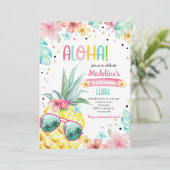 Hawaiian Luau Pineapple Tropical Girl Birthday Kaart (Staand voorkant)