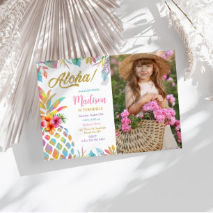 Hawaiian Luau Pineapple Tropical Girl Birthday Kaart