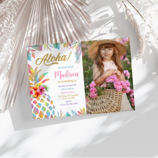 Hawaiian Luau Pineapple Tropical Girl Birthday Kaart
