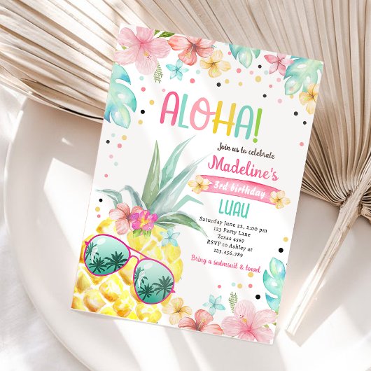 Hawaiian Luau Pineapple Tropical Girl Birthday Kaart