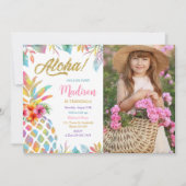 Hawaiian Luau Pineapple Tropical Girl Birthday Kaart (Voorkant)