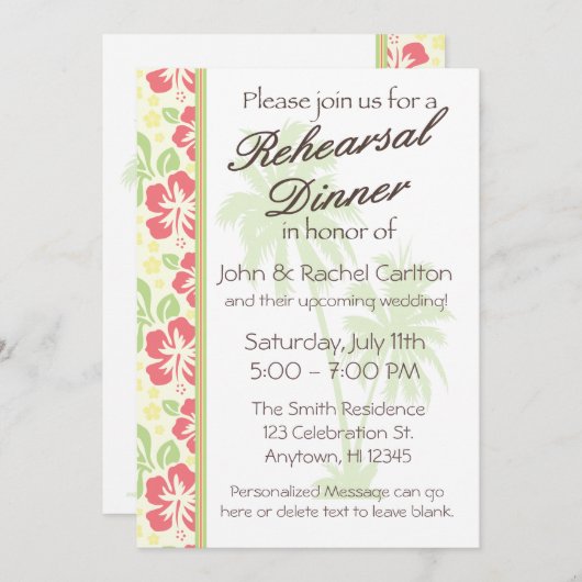 Hawaiian Luau Rehearsal Dinner Party Uitnodiging (Voorkant / Achterkant)