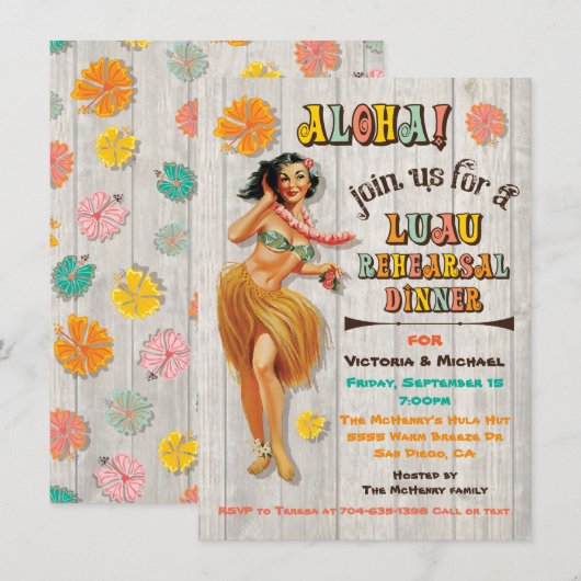 Hawaiian Luau repetitie diner uitnodigingen (Voorkant / Achterkant)