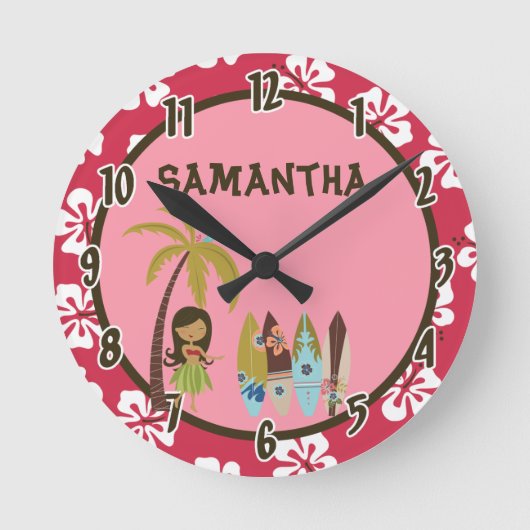 Hawaiian Luau Surf Board Tiki Personalized Clock Ronde Klok (Voorkant)