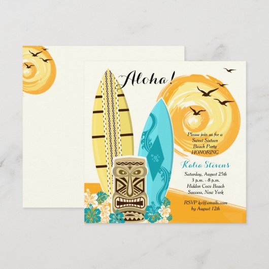 Hawaiian Luau Surfboards Kaart (Voorkant / Achterkant)