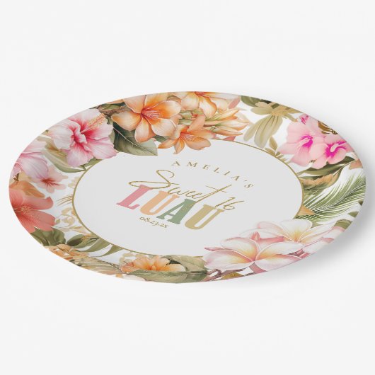 Hawaiian Luau Sweet Sixteen Floral Border ID1092 Papieren Bordje (Gekanteld)