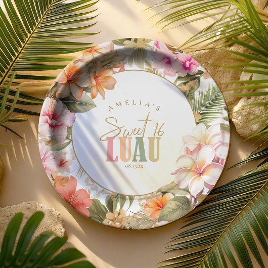Hawaiian Luau Sweet Sixteen Floral Border ID1092 Papieren Bordje