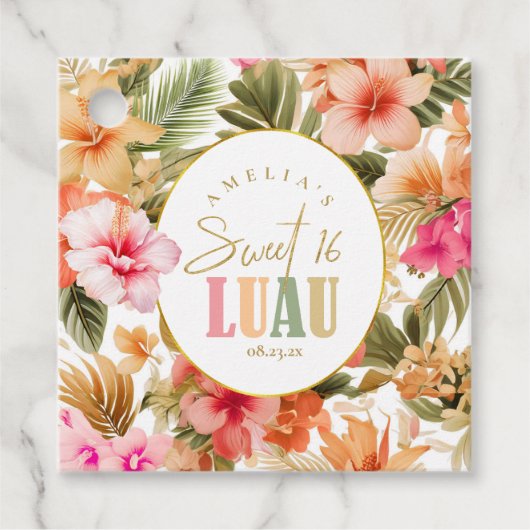 Hawaiian Luau Sweet Sixteen Floral Pattern ID1092 Bedankjes Labels (Voorkant)