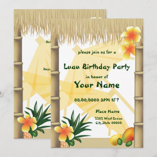 Hawaiian Luau Tiki Hut Tropical Birthday Kaart