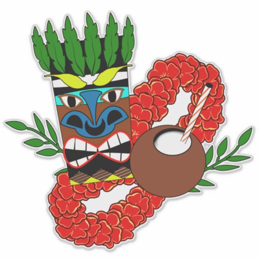 Hawaiian Luau Tiki Lei Coconut Totem Sticker (Voorkant)
