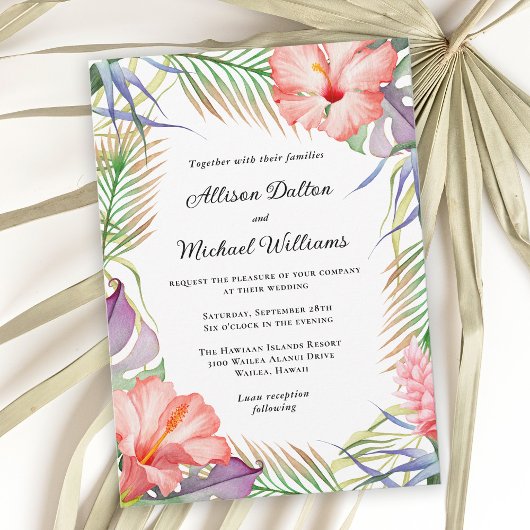 Hawaiian Luau Tropical Floral Wedding Kaart