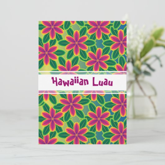 Hawaiian Luau Tropical Flowers Party Kaart (Staand voorkant)