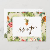 Hawaiian Luau Tropical Leaves Ananas RSVP Uitnodiging Briefkaart (Voorkant / Achterkant)