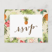 Hawaiian Luau Tropical Leaves Ananas RSVP Uitnodiging Briefkaart (Voorkant)