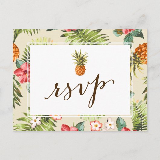 Hawaiian Luau Tropical Leaves Ananas RSVP Uitnodiging Briefkaart (Voorkant)